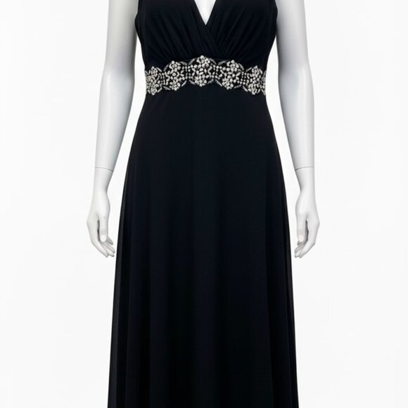 Jacques Vert Empire Embellished Chiffon Evening Dress Womens Size 12 Black - Picture 1 of 11